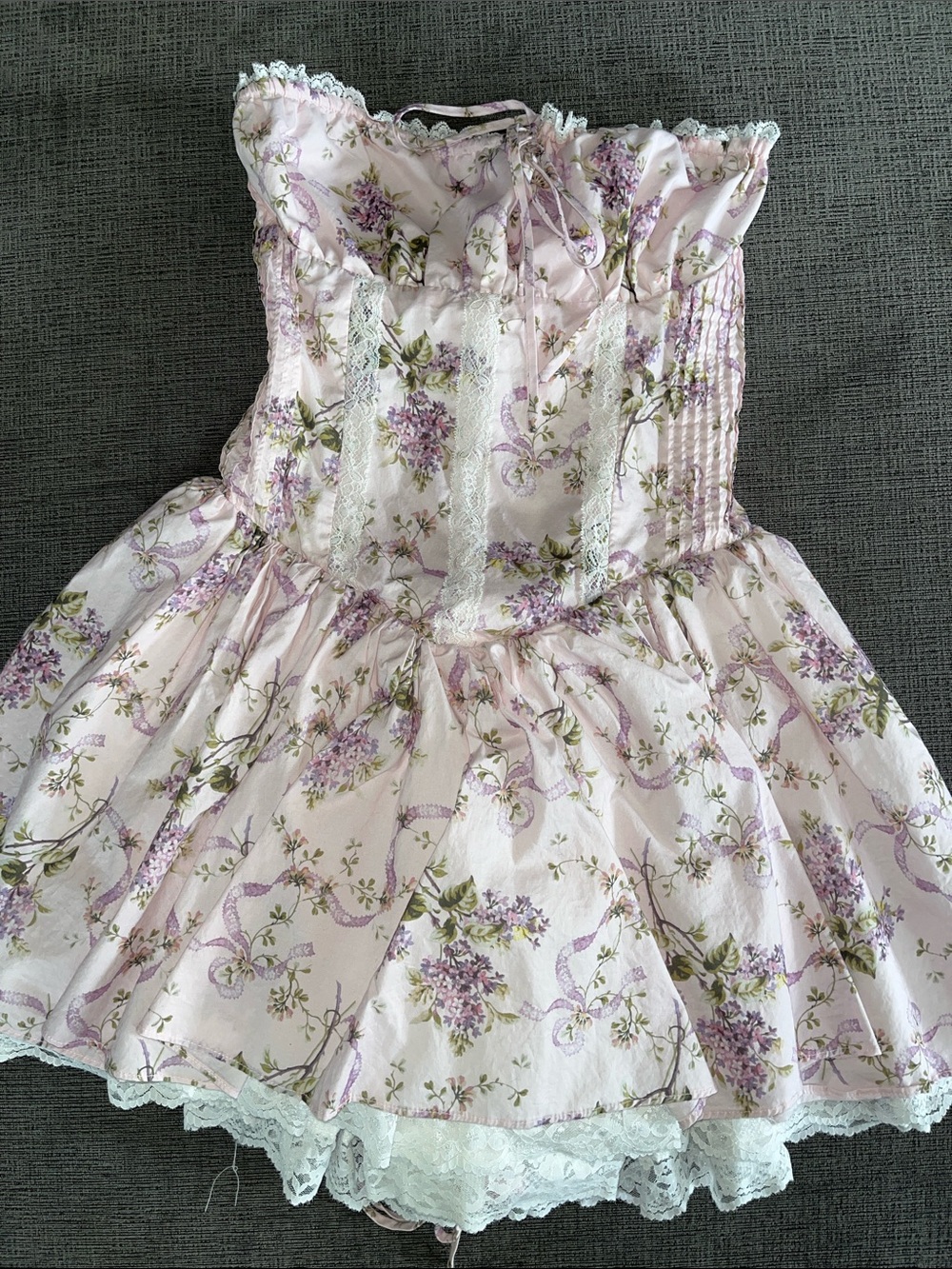 Windsor Lavender Floral Corset Dress with Lace Trim